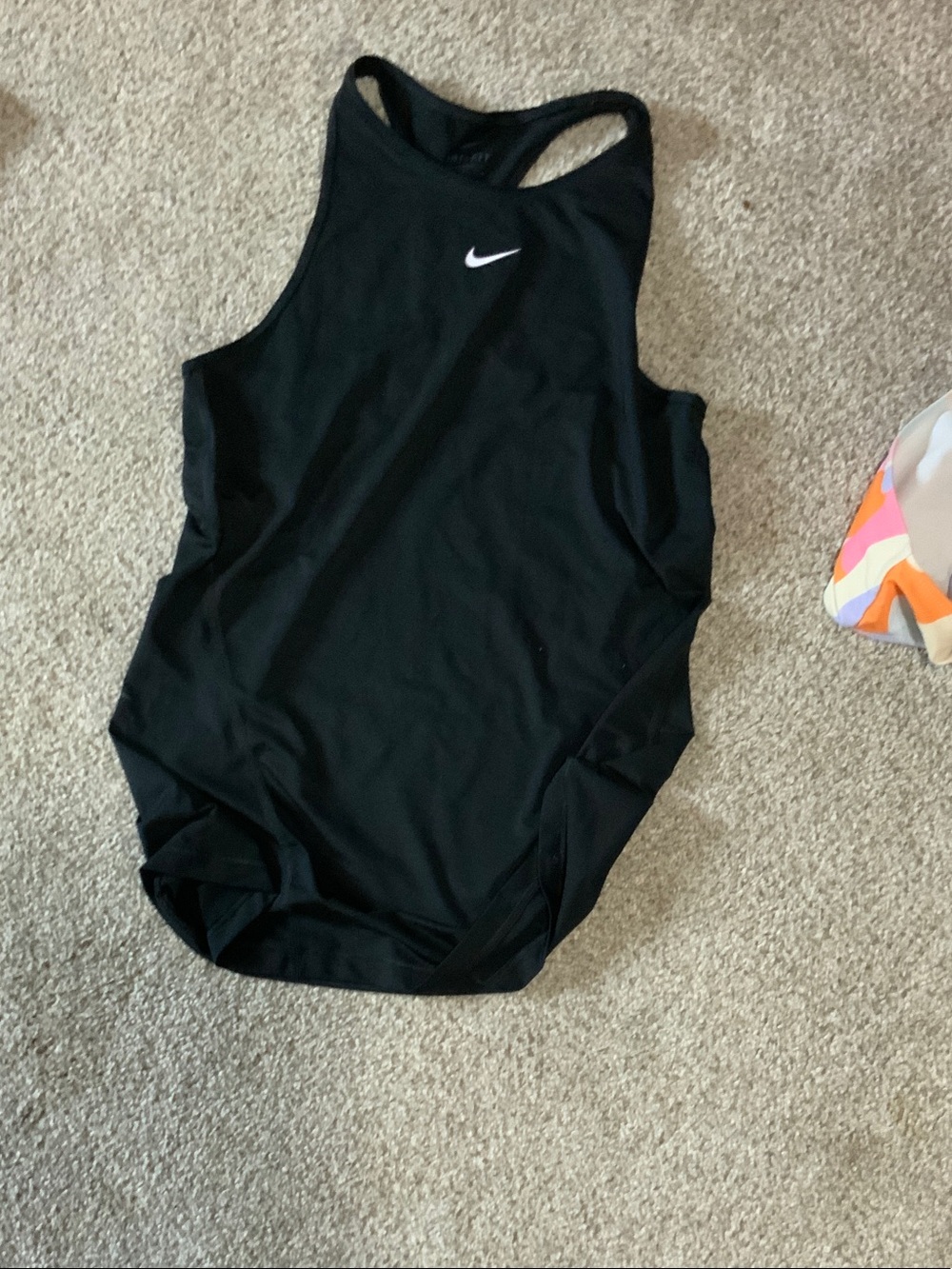 Nike Black One-Piece Swimsuit with White Swoosh Logo